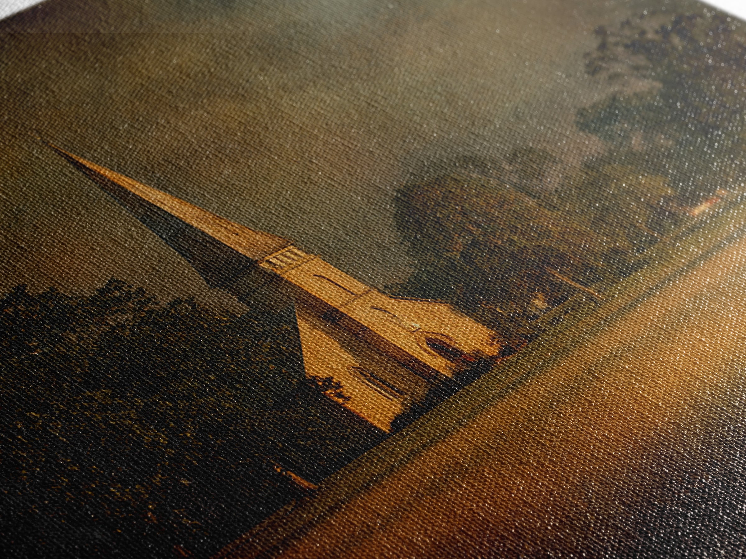 Church Steeple Across Rural Meadow Canvas Print, Traditional Art, Minimalist Decor, Living Room Decor, Oil Painting, Classic, TRA-1x1-85