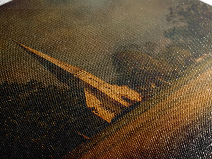 Church Steeple Across Rural Meadow Canvas Print, Traditional Art, Minimalist Decor, Living Room Decor, Oil Painting, Classic, TRA-1x1-85
