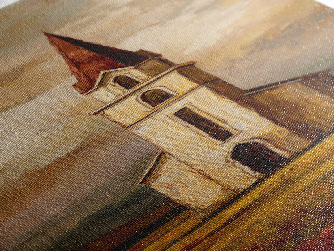 Church Steeple Across Rural Meadow Canvas Print, Traditional Art, Art Commission, Living Room Decor, Fine Art, Classic, TRA-1x3-25