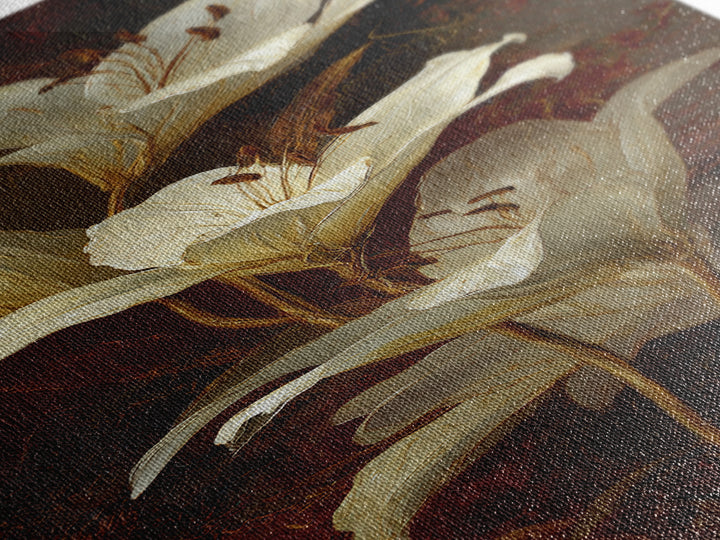 White Lilies on Dark Background Framed Canvas Print, Traditional Art, Canvas, Living Room Decor, Watercolor Art, Classic, TRA-1x3-3
