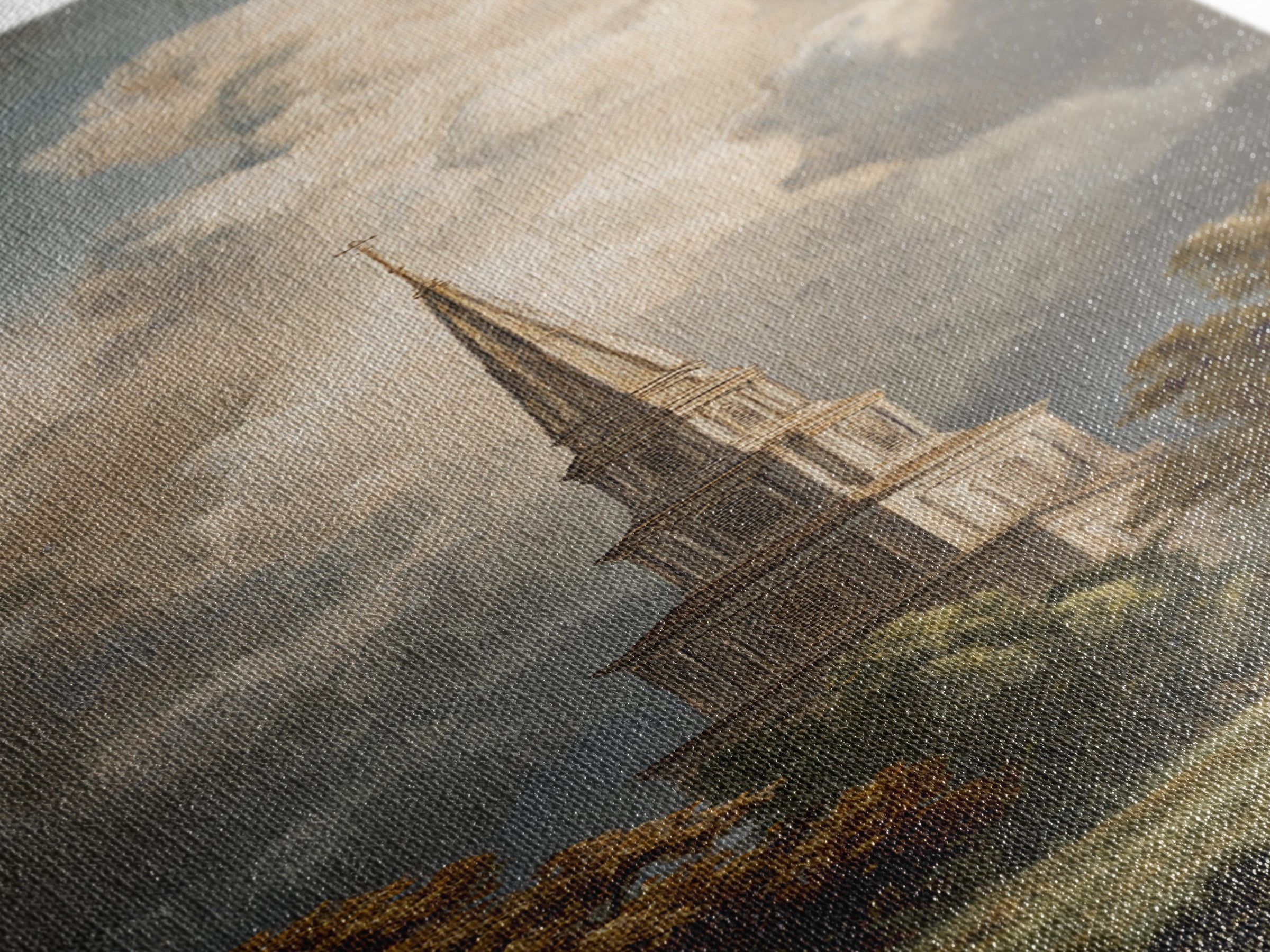 Church Steeple Across Rural Meadow Canvas Print, Traditional Art, Modern Decor, Living Room Decor, Fine Art, Classic, TRA-1x3-49