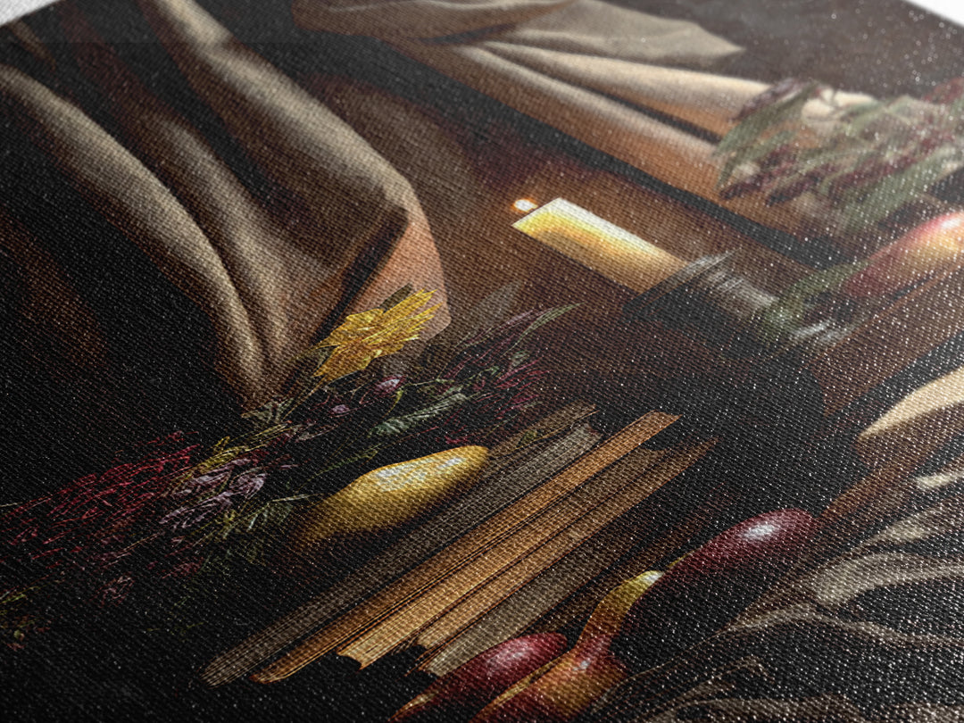 Still Life of Books Candle and Fruit Canvas Print, Traditional Art, Living Room Decor, Classic, Dark Art, Pokemon Poster, TRA-1x3-56