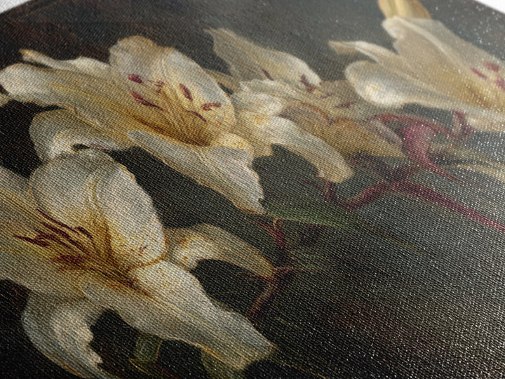 White Lilies on Dark Background Framed Canvas Print, Traditional Art, Custom Art, Living Room Decor, Fine Art, Classic, TRA-2x1-11