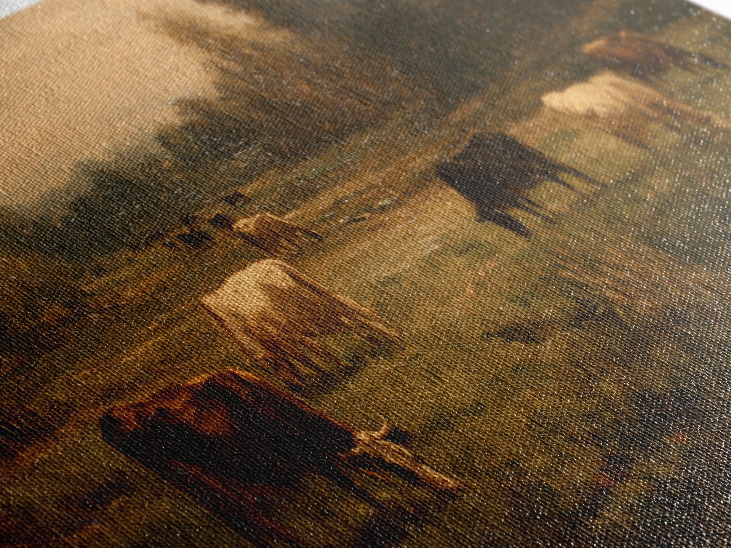 Pastoral Countryside with Cows in Field Framed Canvas Print, Traditional Art, Boho Decor, Living Room Decor, Oil Painting, TRA-2x1-27