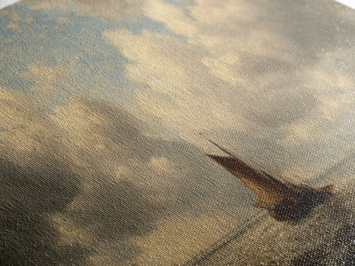 Seascape with Sailboats and Cloudy Sky Canvas Print, Traditional Art, Original Art, Living Room Decor, Fine Art, Classic, TRA-2x1-49