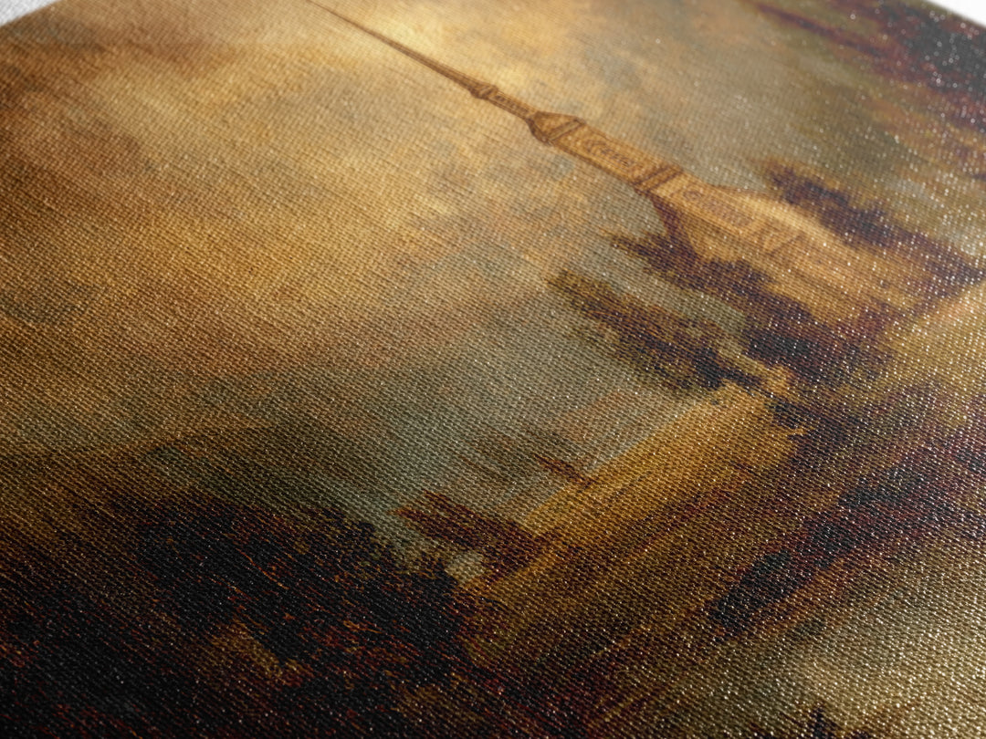 Church Steeple Across Rural Meadow Canvas Print, Traditional Art, Art Commission, Living Room Decor, Fine Art, Classic, TRA-2x1-57