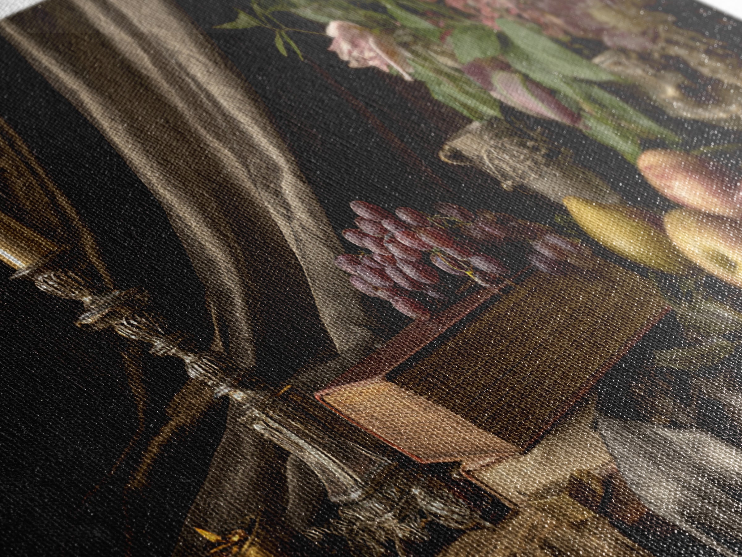 Still Life of Books Candle and Fruit Canvas Print, Traditional Art, Digital Art, Living Room Decor, Fine Art, Classic, TRA-2x1-64
