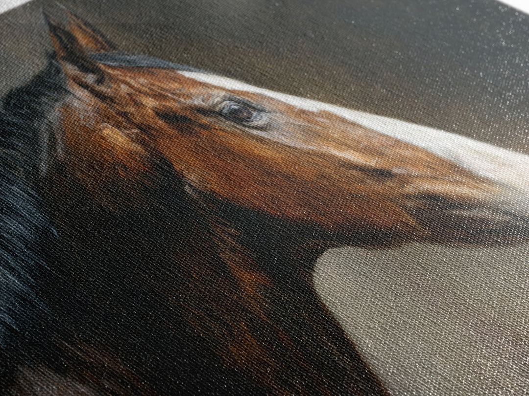 Realistic Horse Portrait Canvas Print, Traditional Art, Landscape, Living Room Decor, Fine Art, Classic, Textured Painting, TRA-2x1-71