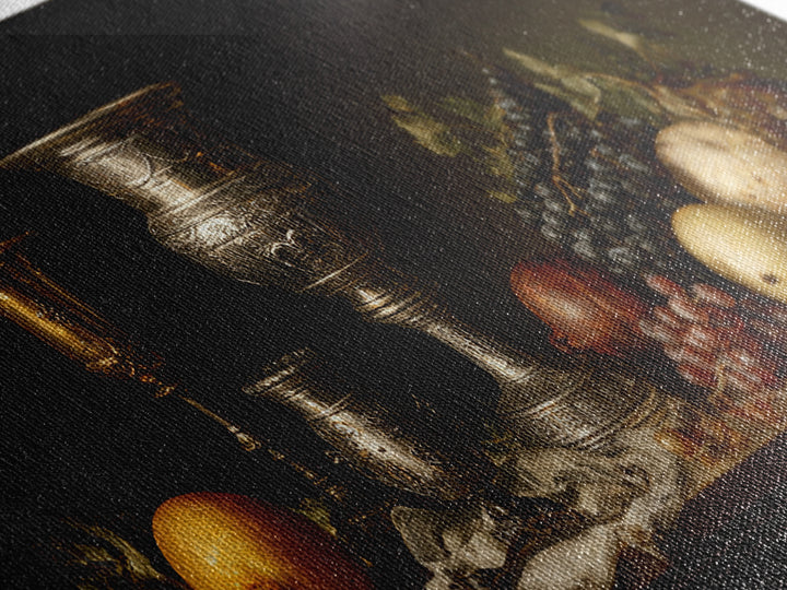 Dutch Fruit and Silver Goblet Still Life Framed Canvas Print, Traditional Art, Art Commission, Living Room Decor, Classic, TRA-2x1-72