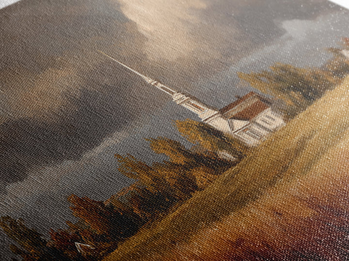 Church Steeple Across Rural Meadow Framed Canvas Print, Traditional Art, Printable Art, Living Room Decor, Watercolor Art, TRA-2x1-81