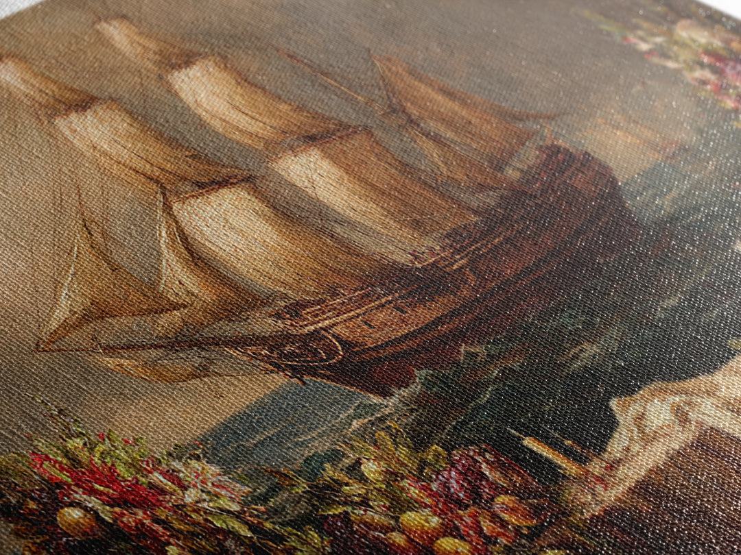 Ship at Sea Canvas Print, Traditional Art, Painting, Living Room Decor, Fine Art, Classic, Art Commissions, Japanese Art, TRA-2x1-82