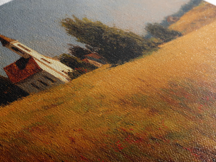 Church Steeple Across Rural Meadow Framed Canvas Print, Traditional Art, Wall Decor, Living Room Decor, Fine Art, Classic, TRA-2x1-9