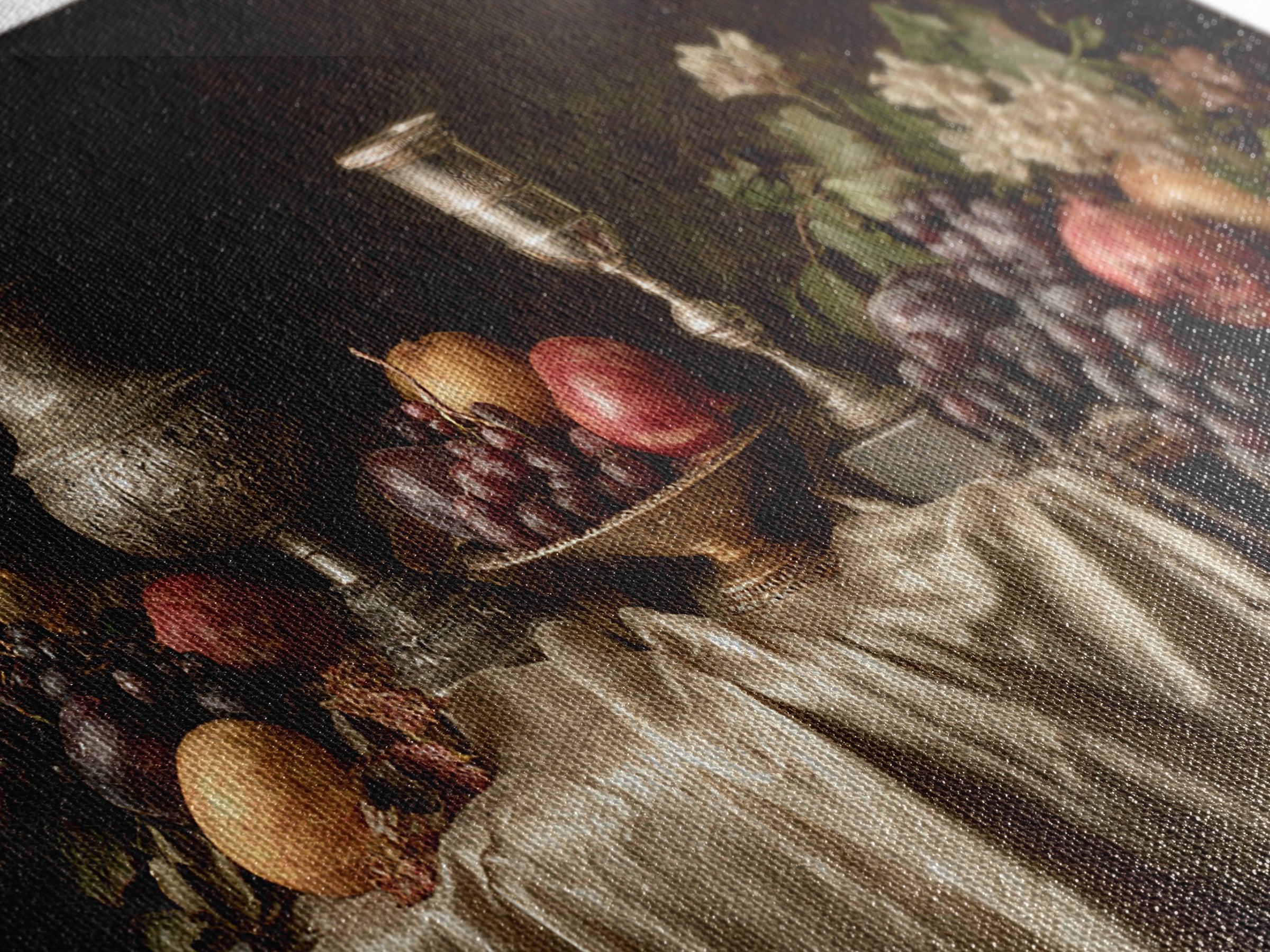Dutch Fruit and Silver Goblet Still Life Framed Canvas Print, Traditional Art, Furry Art, Living Room Decor, Oil Painting, TRA-2x1-96