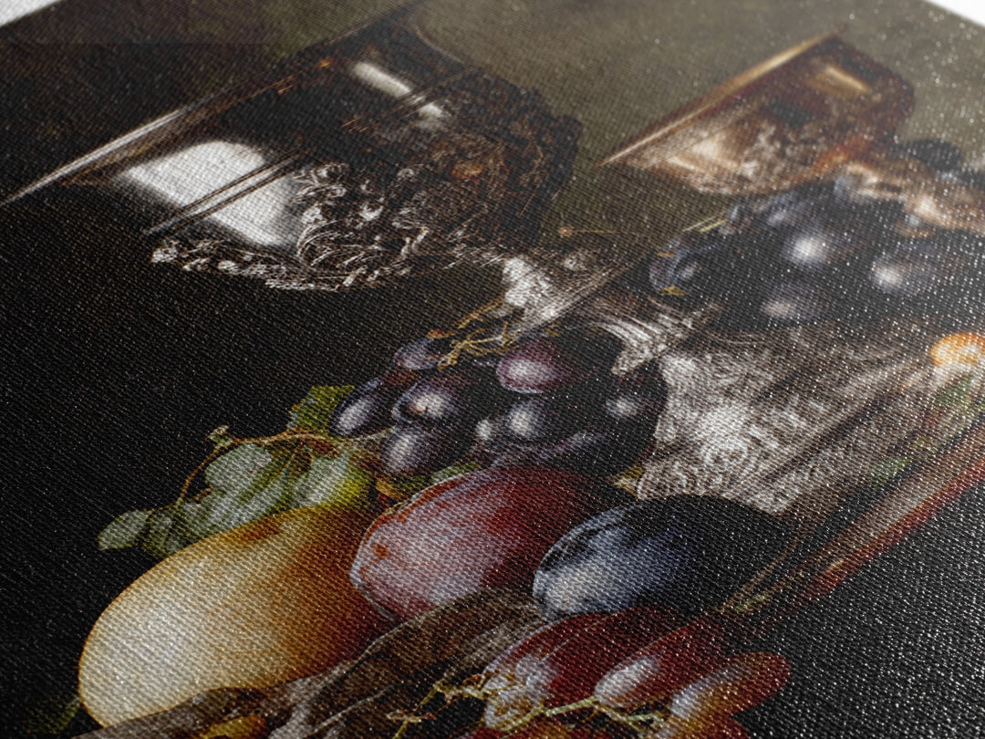 Dutch Fruit and Silver Goblet Still Life Framed Canvas Print, Traditional Art, Living Room Decor, Oil Painting, Classic, TRA-2x3-12