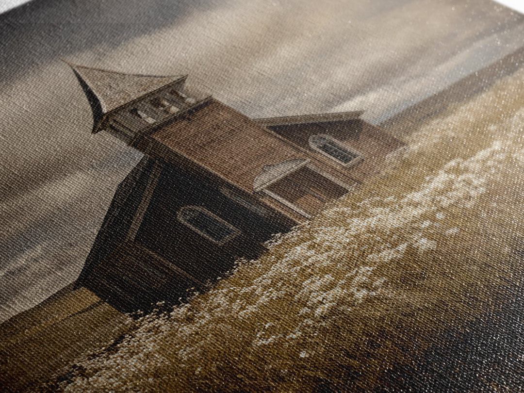 Church Steeple Across Rural Meadow Framed Canvas Print, Traditional Art, Art Print, Living Room Decor, Fine Art, Classic, TRA-2x3-21