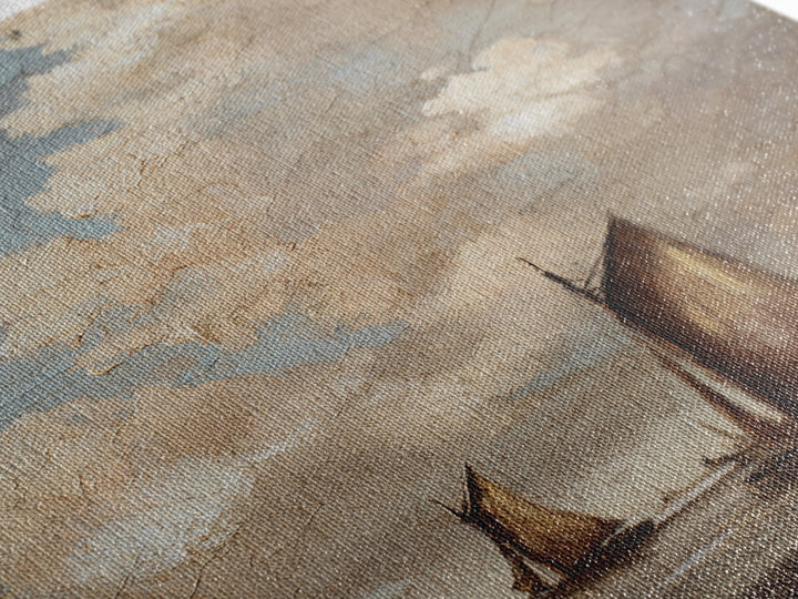 Seascape with Sailboats and Cloudy Sky Framed Canvas Print, Traditional Art, Boho, Living Room Decor, Fine Art, Classic, TRA-2x3-37