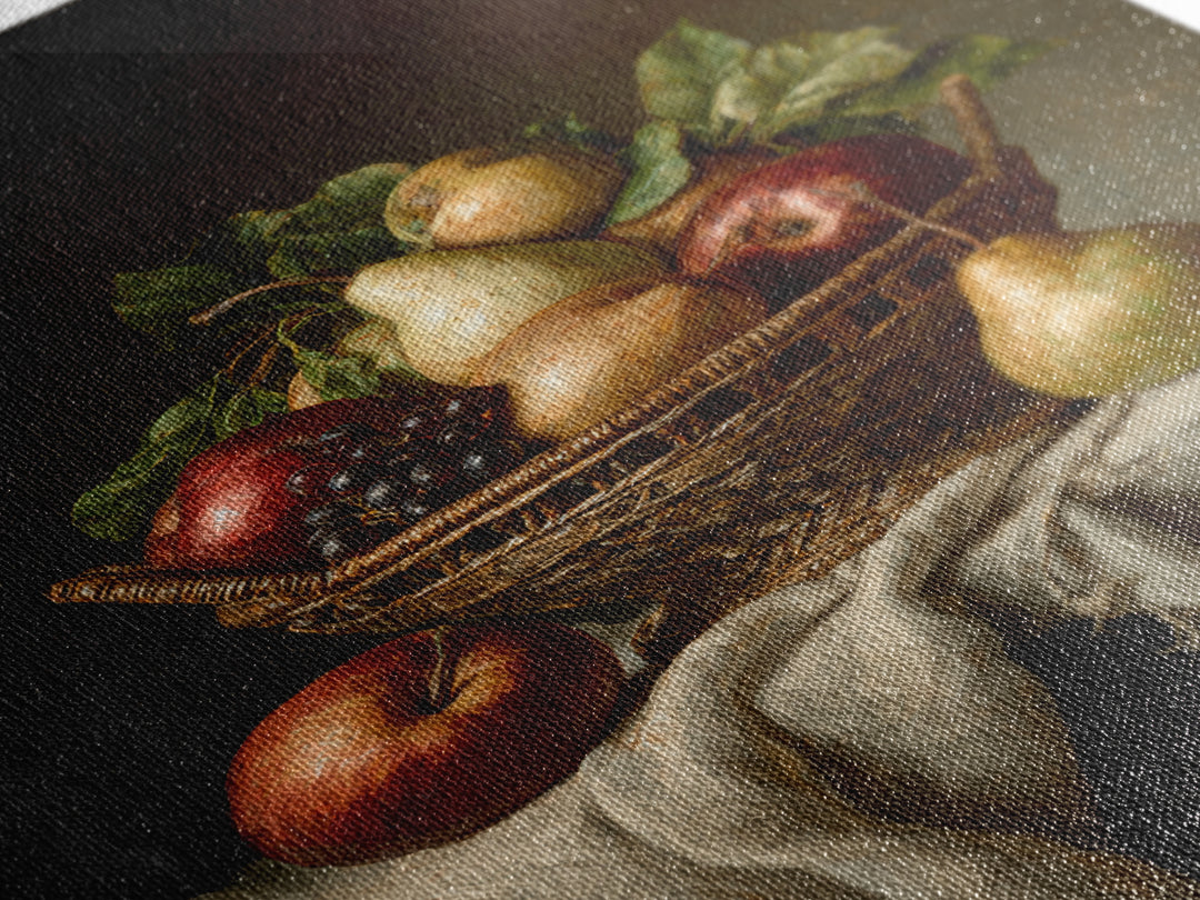 Basket of Apples and Pears on Linen Canvas Print, Traditional Art, Art, Living Room Decor, Fine Art, Classic, Printable Art, TRA-2x3-50