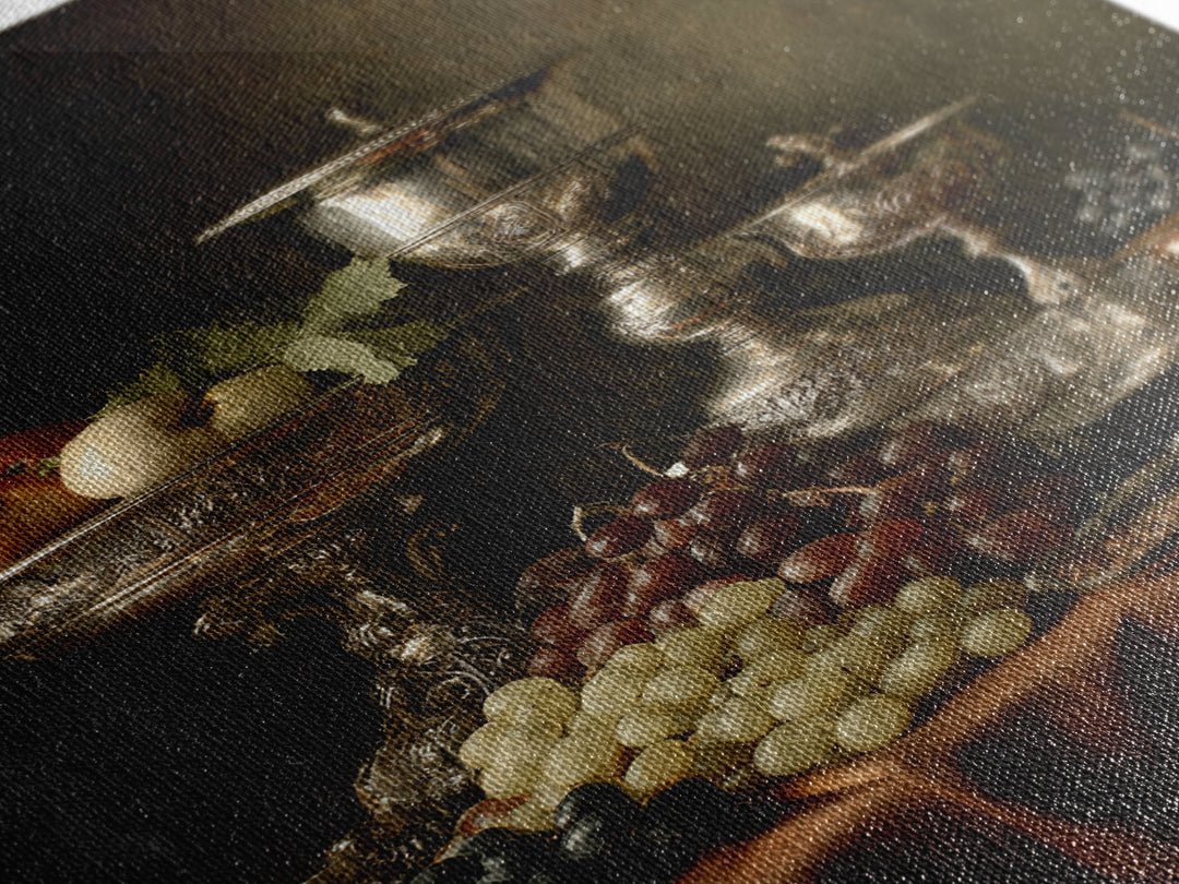 Dutch Fruit and Silver Goblet Still Life Framed Canvas Print, Traditional Art, Art Commission, Living Room Decor, Classic, TRA-2x3-60