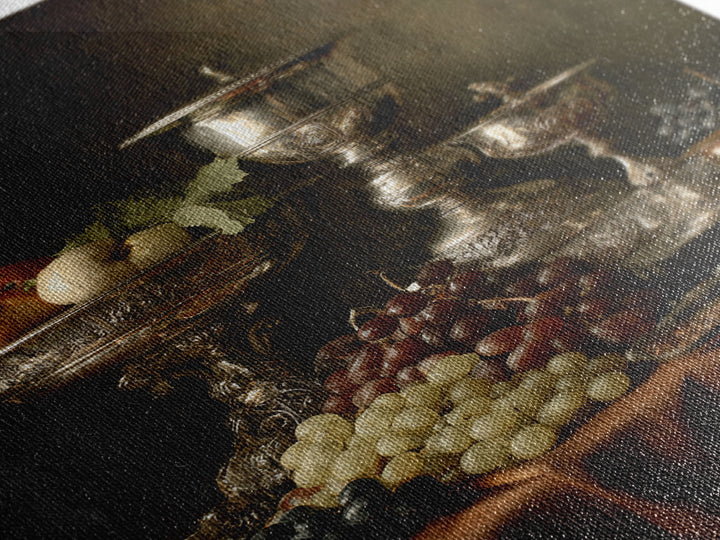 Dutch Fruit and Silver Goblet Still Life Framed Canvas Print, Traditional Art, Art Commission, Living Room Decor, Classic, TRA-2x3-60