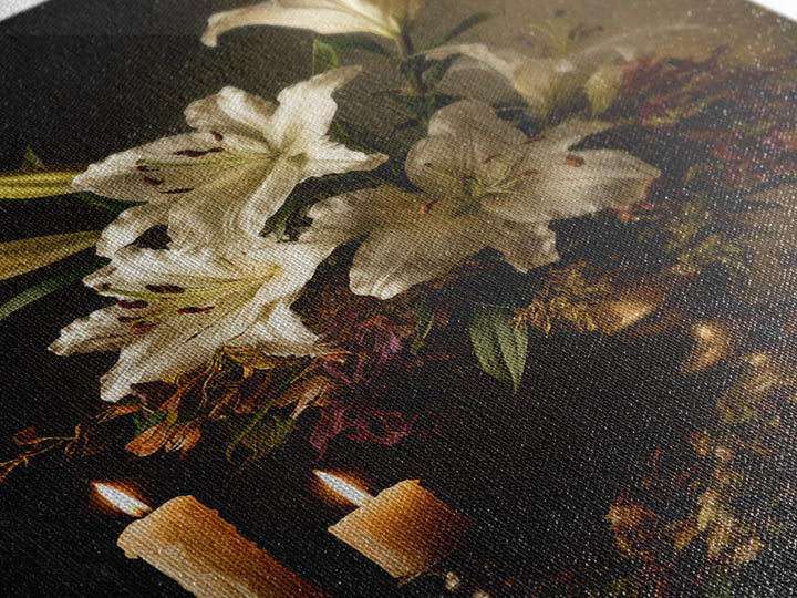 White Lilies on Dark Background Canvas Print, Traditional Art, Dark Art, Living Room Decor, Oil Painting, Classic, TRA-2x3-95