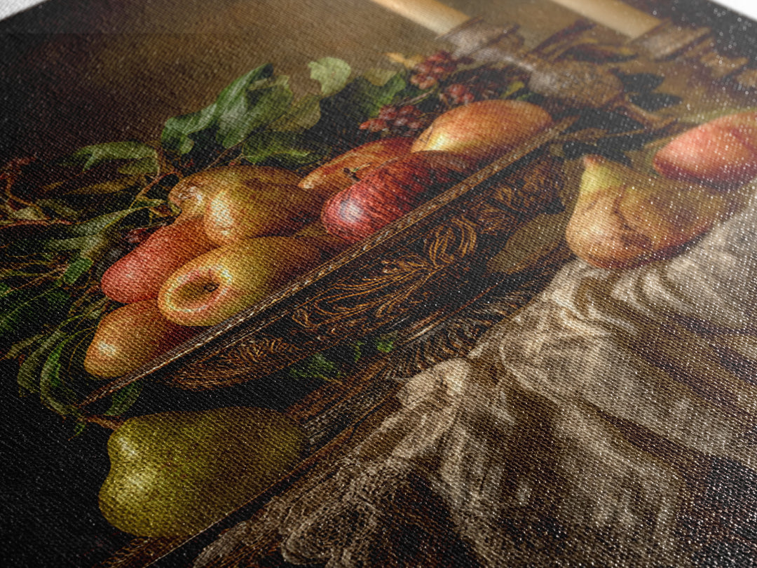 Basket of Apples and Pears on Linen Framed Canvas Print, Traditional Art, Canvas, Living Room Decor, Abstract Art, Classic, TRA-2x3-98