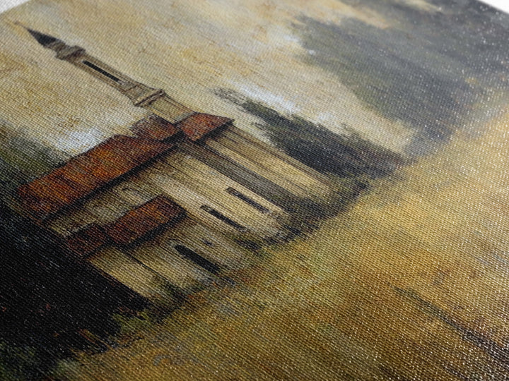 Church Steeple Across Rural Meadow Canvas Print, Traditional Art, Furry Art, Living Room Decor, Classic, Fine Art Print, TRA-3x1-29
