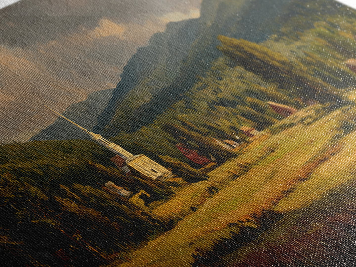 Church Steeple Across Rural Meadow Framed Canvas Print, Traditional Art, Indian Art, Living Room Decor, Oil Painting, Classic, TRA-3x1-53