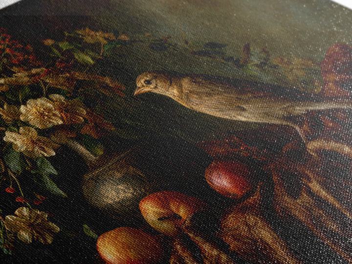 Bird Study on a Flowering Branch Framed Canvas Print, Traditional Art, Artwork, Living Room Decor, Oil Painting, Classic, TRA-3x2-14
