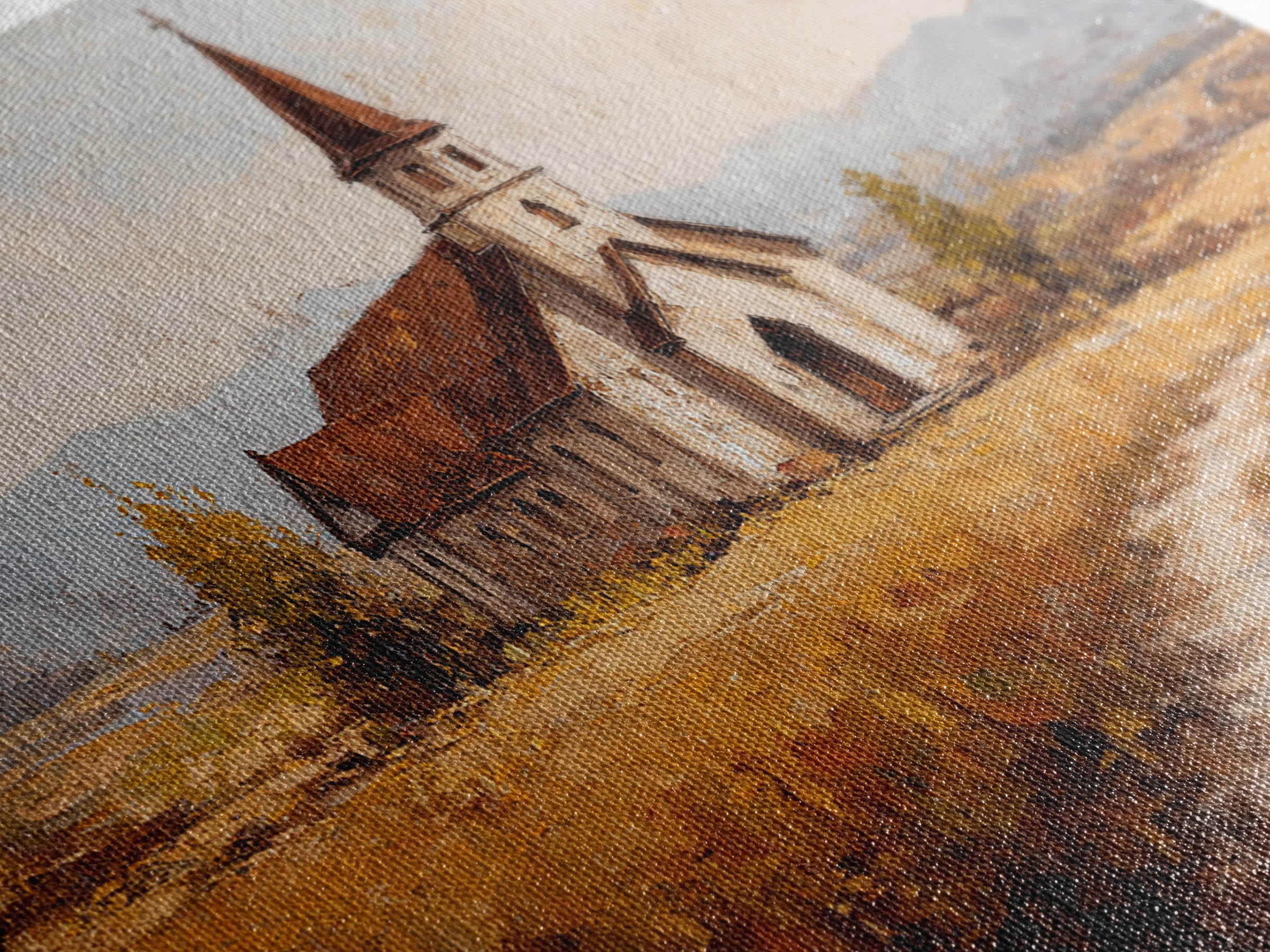 Church Steeple Across Rural Meadow Canvas Print, Traditional Art, Japanese Decor, Living Room Decor, Fine Art, Classic, TRA-3x2-17
