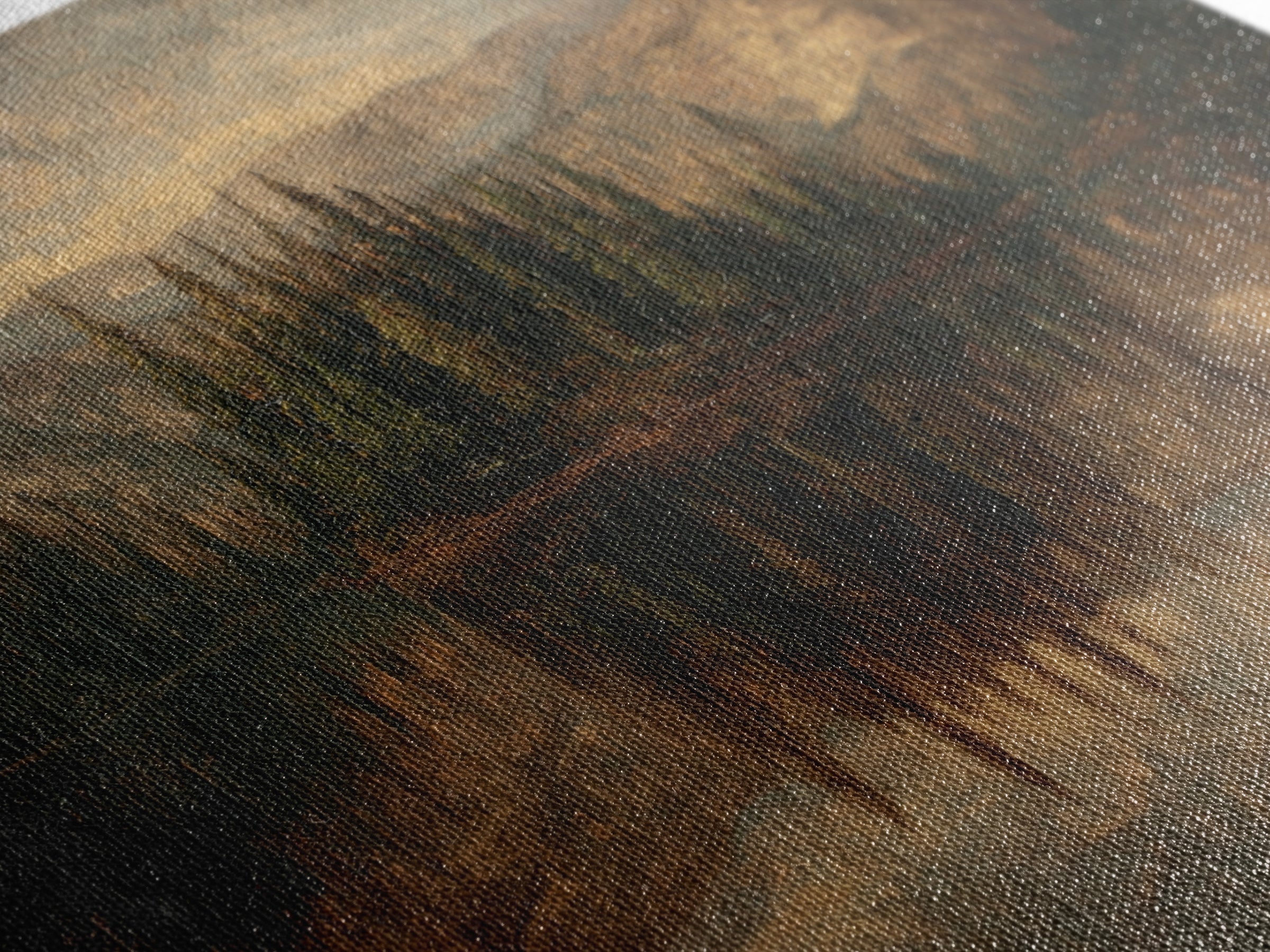 Mountain Lake with Pine Forest Reflection Canvas Print, Traditional Art, Dark Art, Living Room Decor, Fine Art, Classic, TRA-3x2-37