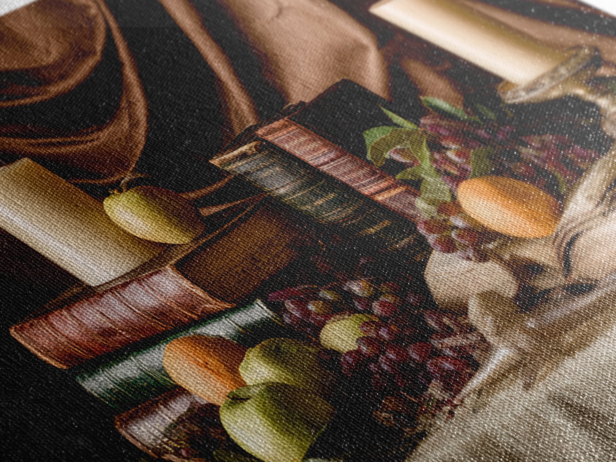 Still Life of Books Candle and Fruit Canvas Print, Traditional Art, Gallery Decor, Living Room Decor, Fine Art, Classic, TRA-3x2-48
