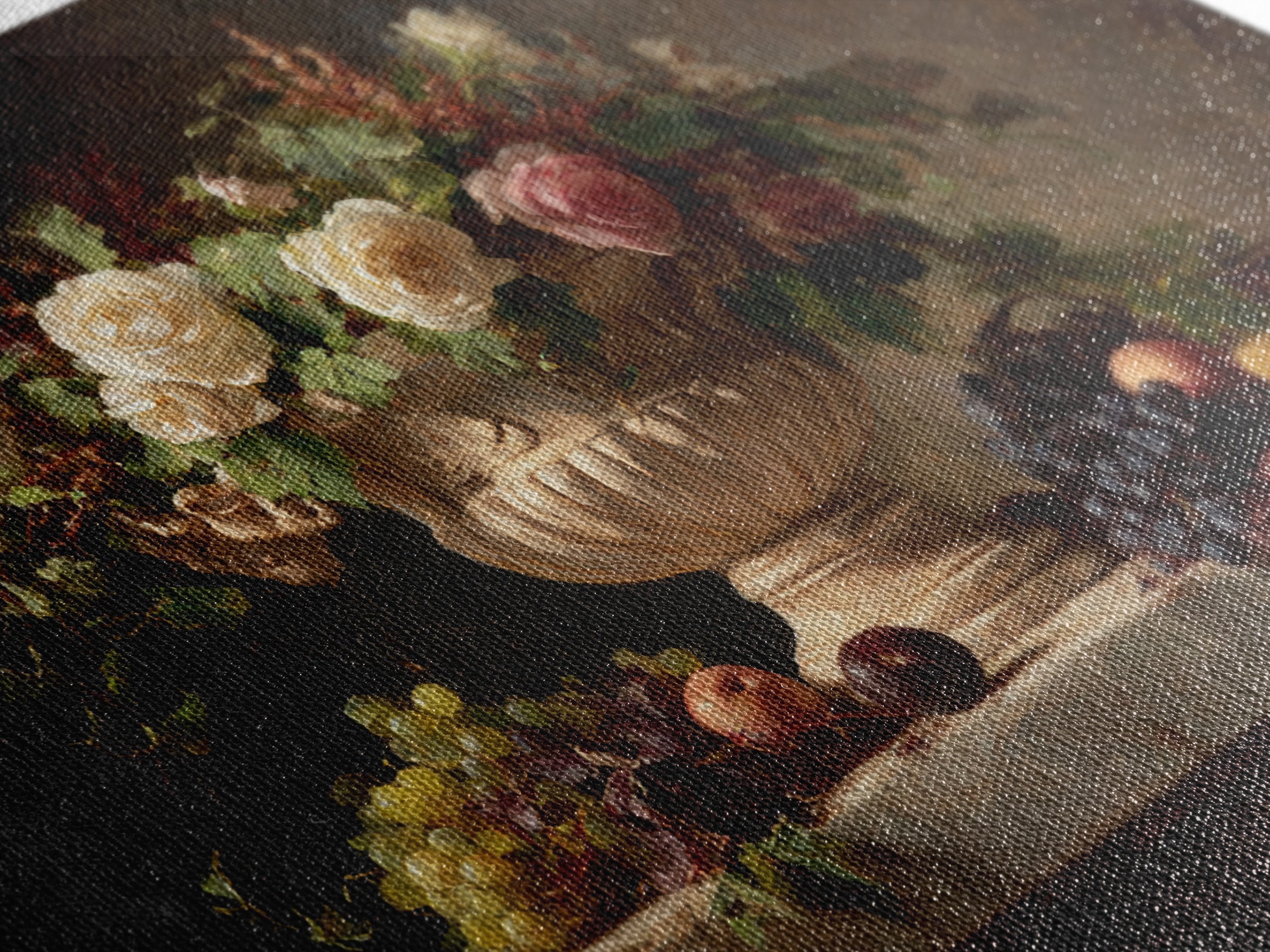 Garden Urn with Roses and Ivy Canvas Print, Traditional Art, Landscape, Living Room Decor, Fine Art, Classic, Textured Painting, TRA-3x2-52