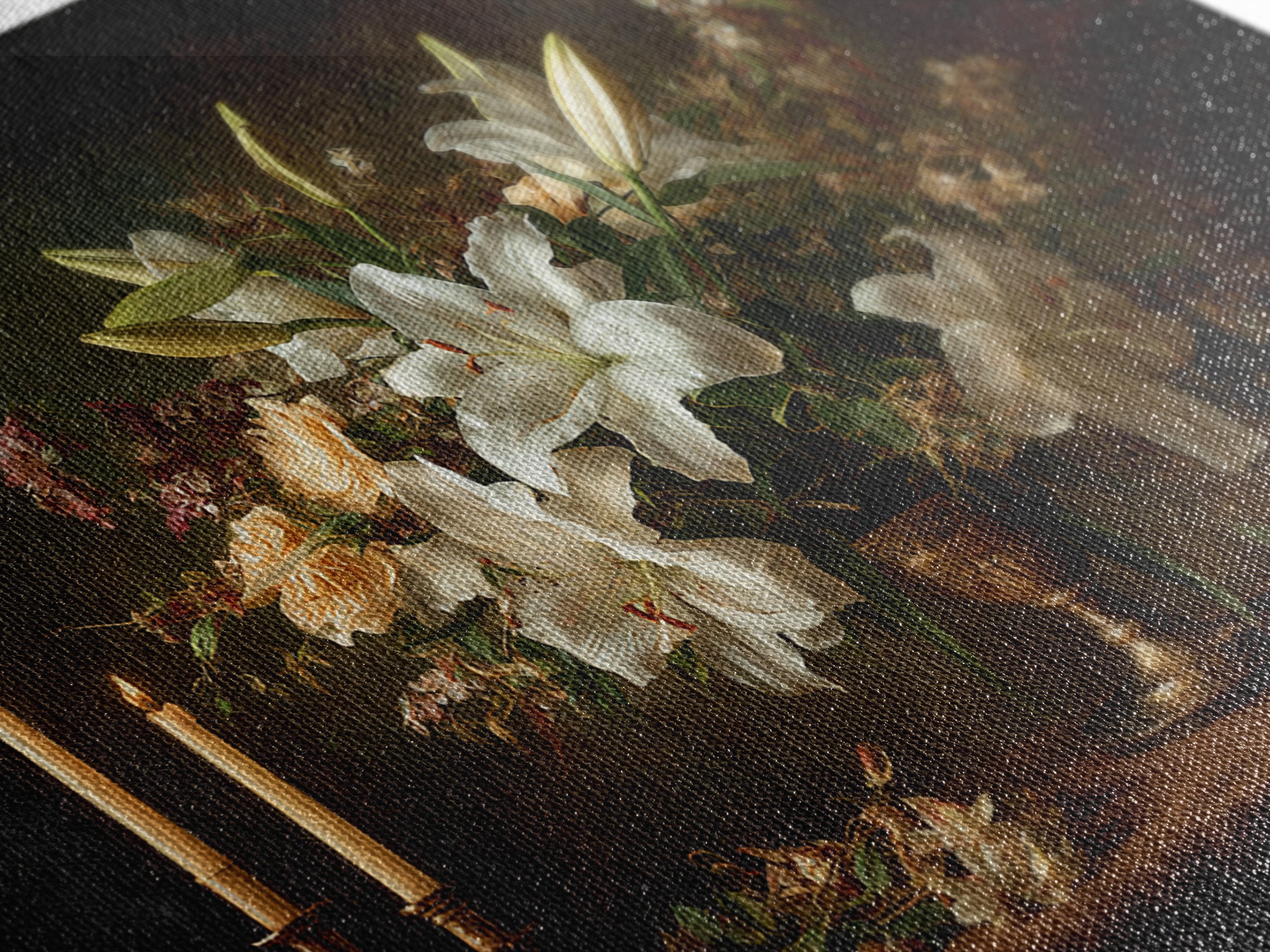 White Lilies on Dark Background Canvas Print, Traditional Art, Canvas, Living Room Decor, Watercolor Art, Classic, Furry Art, TRA-3x2-67