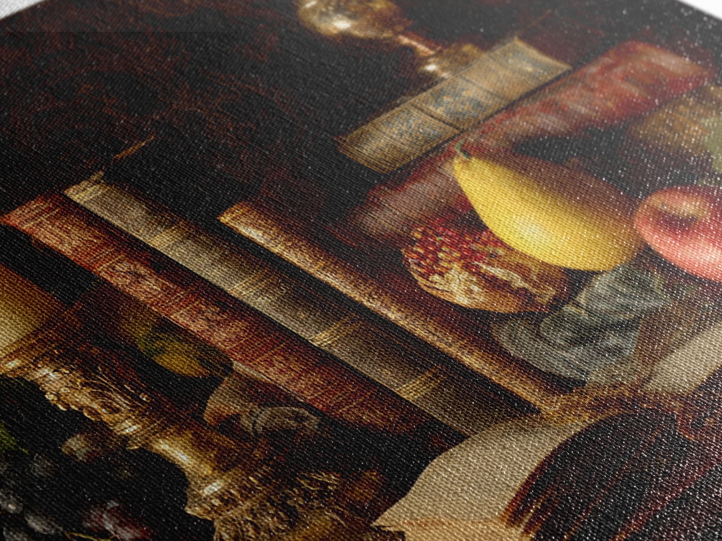 Still Life of Books Candle and Fruit Canvas Print, Traditional Art, Contemporary Art, Living Room Decor, Fine Art, Classic, TRA-3x2-72