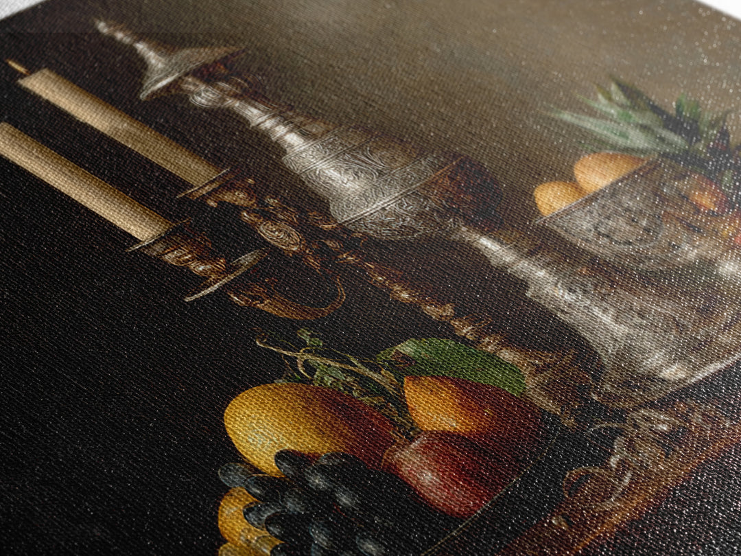 Dutch Fruit and Silver Goblet Still Life Framed Canvas Print, Traditional Art, Furry Art, Living Room Decor, Oil Painting, TRA-3x2-8
