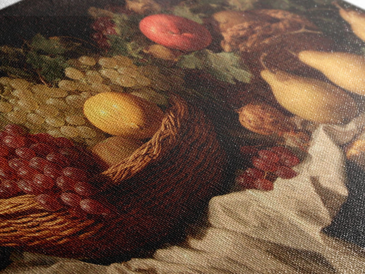 Basket of Apples and Pears on Linen Canvas Print, Traditional Art, Landscape, Living Room Decor, Fine Art, Classic, TRA-3x2-94