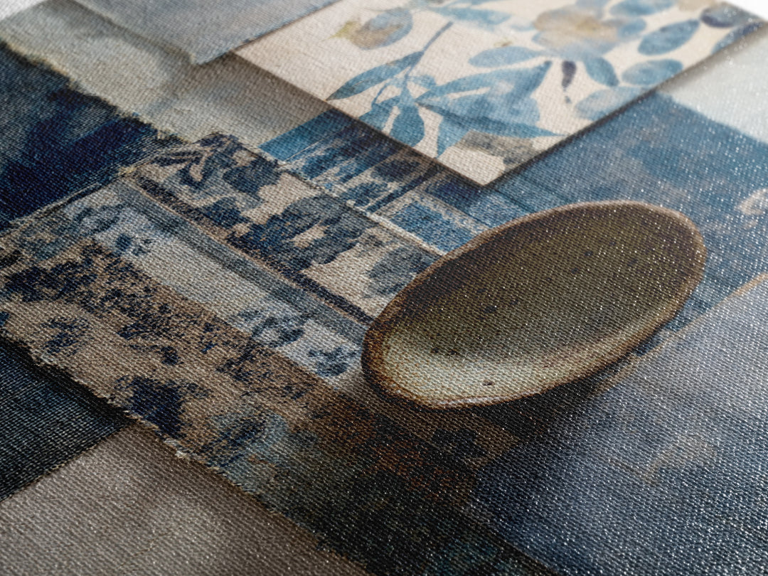Indigo Textile Design Canvas Print, Tribal Art, Textured Painting, Living Room Decor, Fine Art, Tribal, Unique Wall Art, TRI-2x3-16