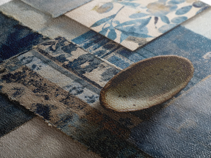 Indigo Textile Design Canvas Print, Tribal Art, Textured Painting, Living Room Decor, Fine Art, Tribal, Unique Wall Art, TRI-2x3-16