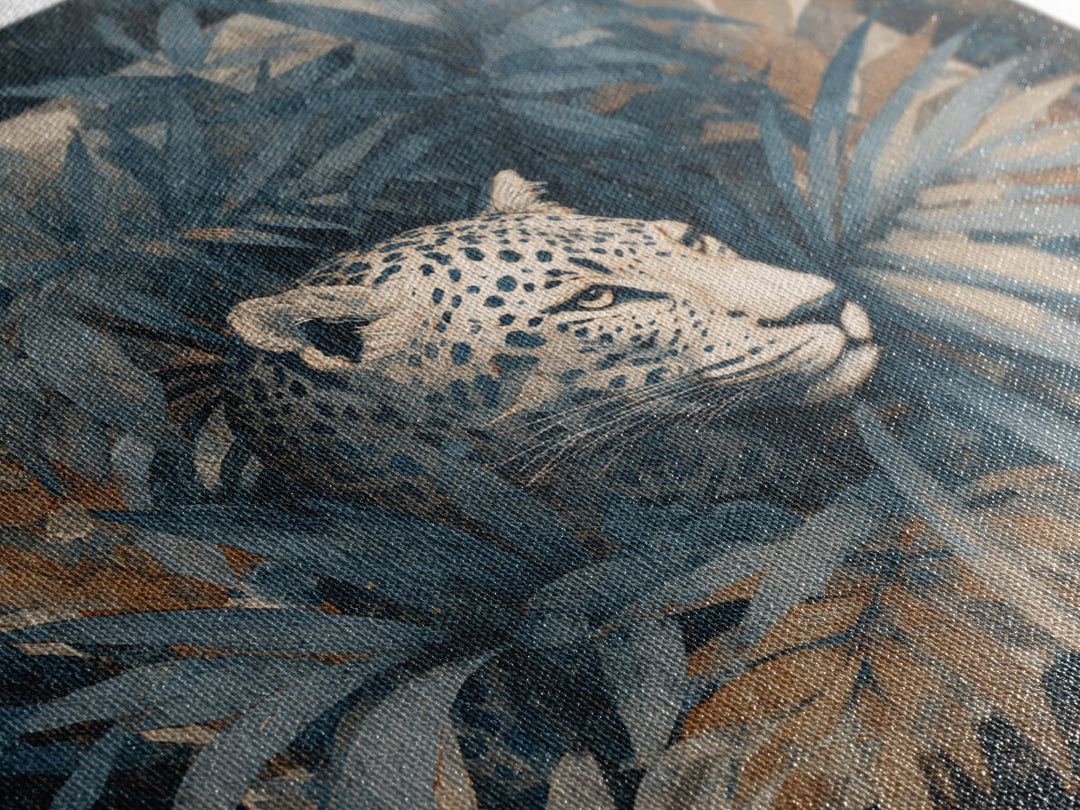 Leopard Hidden Among Palm Leaves Canvas Print, Tropical Art, Coastal Art, Living Room Decor, Fine Art, Tropic, Luxury Decor, TRO-1x1-14