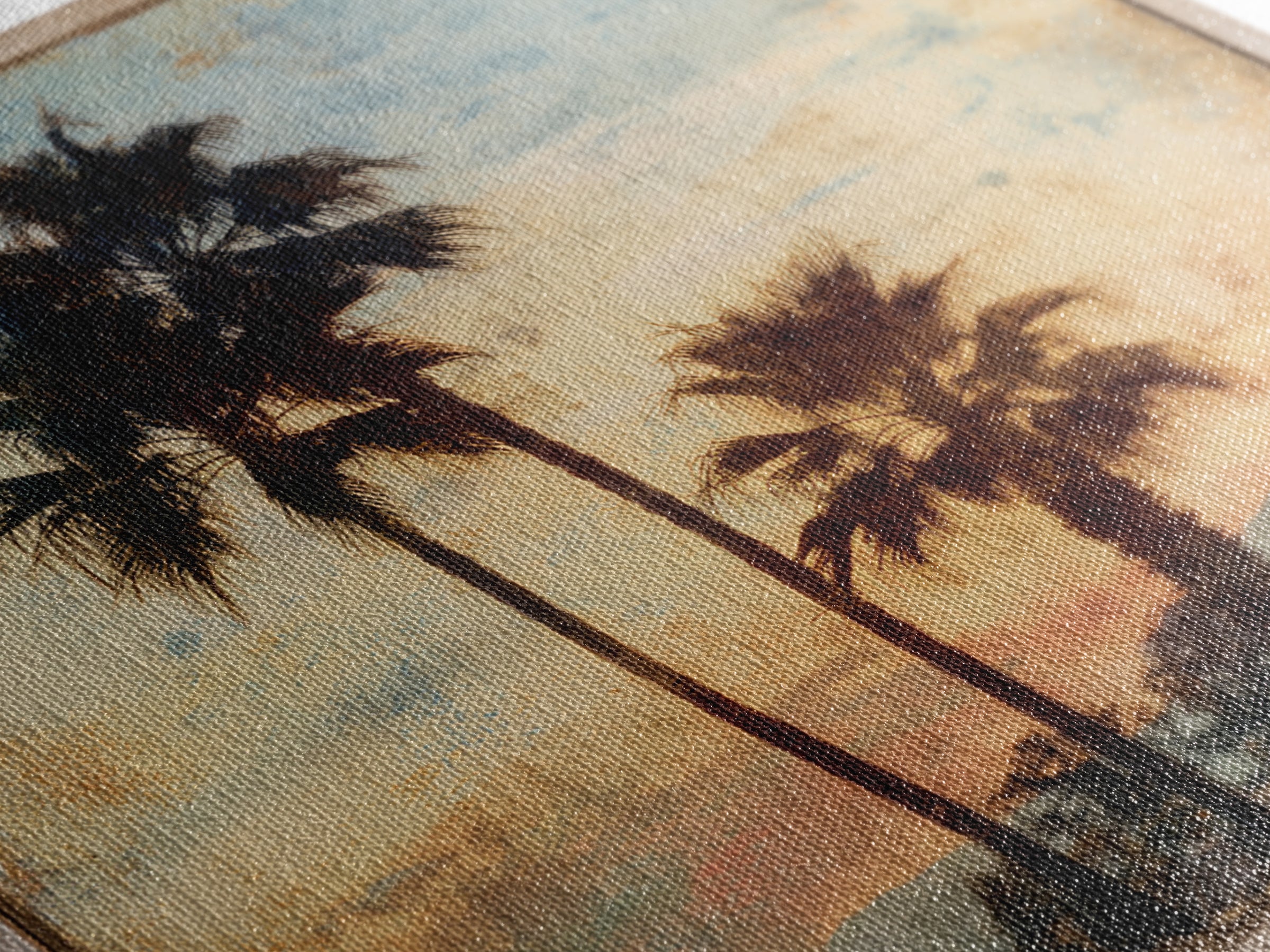 Palm Tree Silhouettes Framed Canvas Print, Tropical Art, Digital Art, Living Room Decor, Oil Painting, Tropic, Watercolor Art, TRO-1x1-28