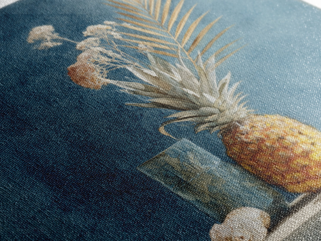 Pineapple and Palm Still Life Canvas Print, Tropical Art, Botanical Art, Living Room Decor, Oil Painting, Tropic, TRO-1x1-30