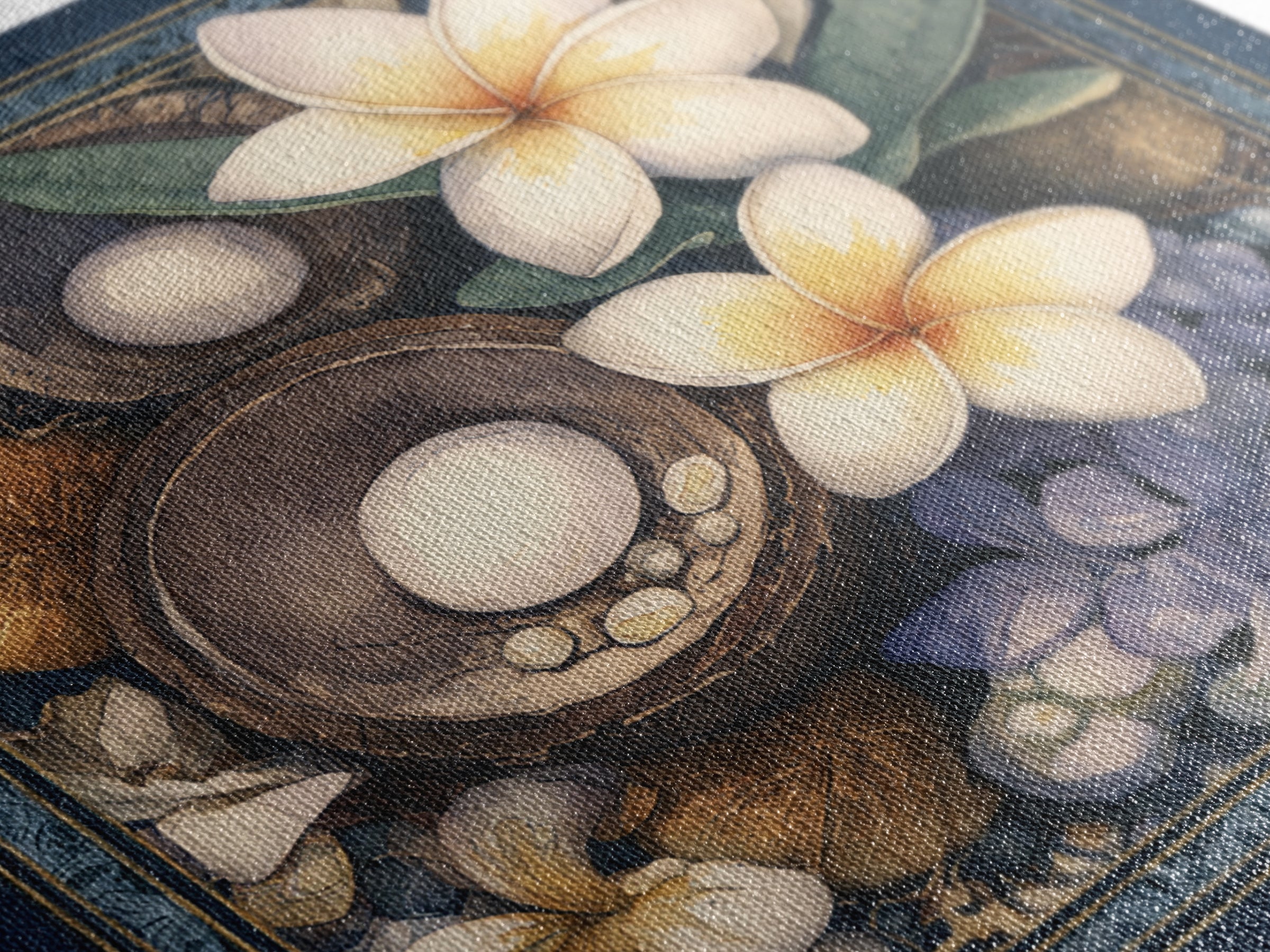 Coconut and Plumeria Still Life Canvas Print, Tropical Art, Printable Wall Art, Living Room Decor, Watercolor Art, Tropic, TRO-1x1-36
