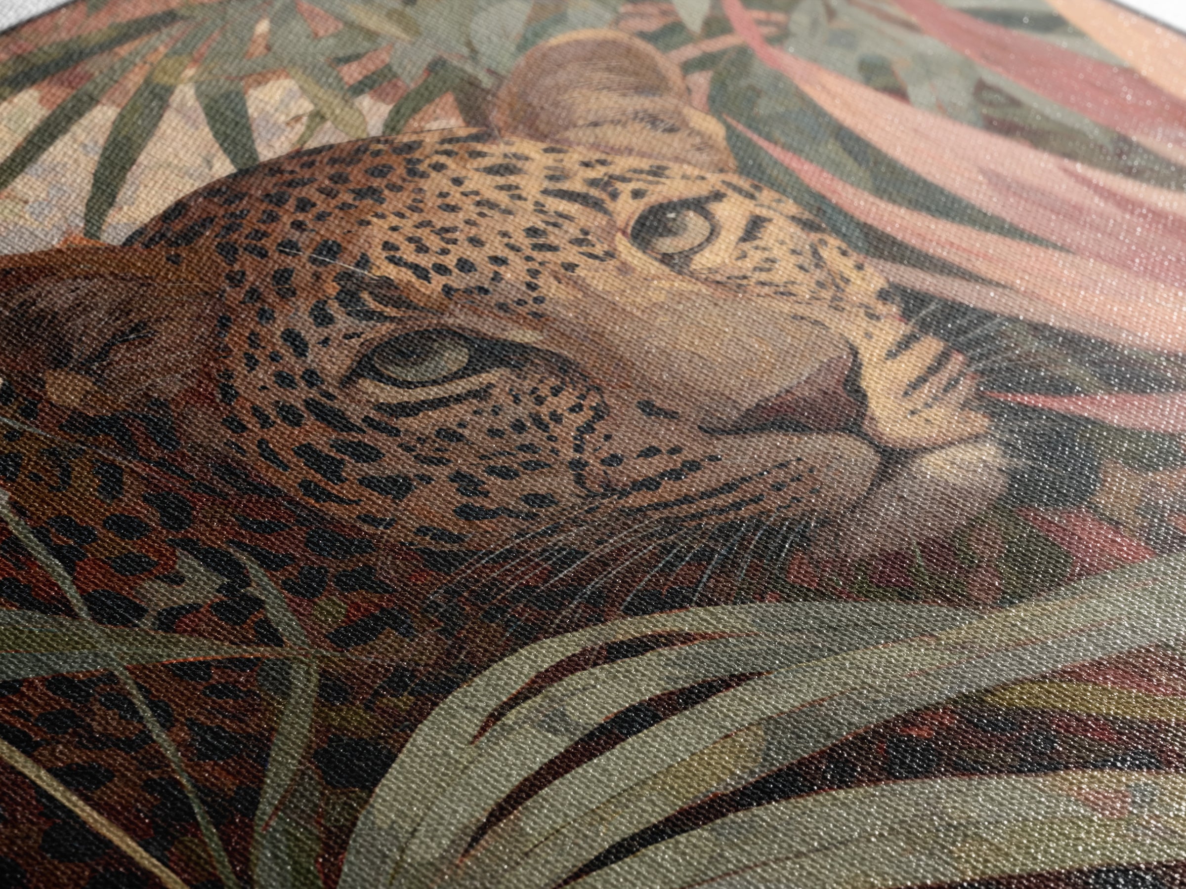 Leopard Hidden Among Palm Leaves Framed Canvas Print, Tropical Art, Gallery Decor, Living Room Decor, Fine Art, Tropic, TRO-1x1-38