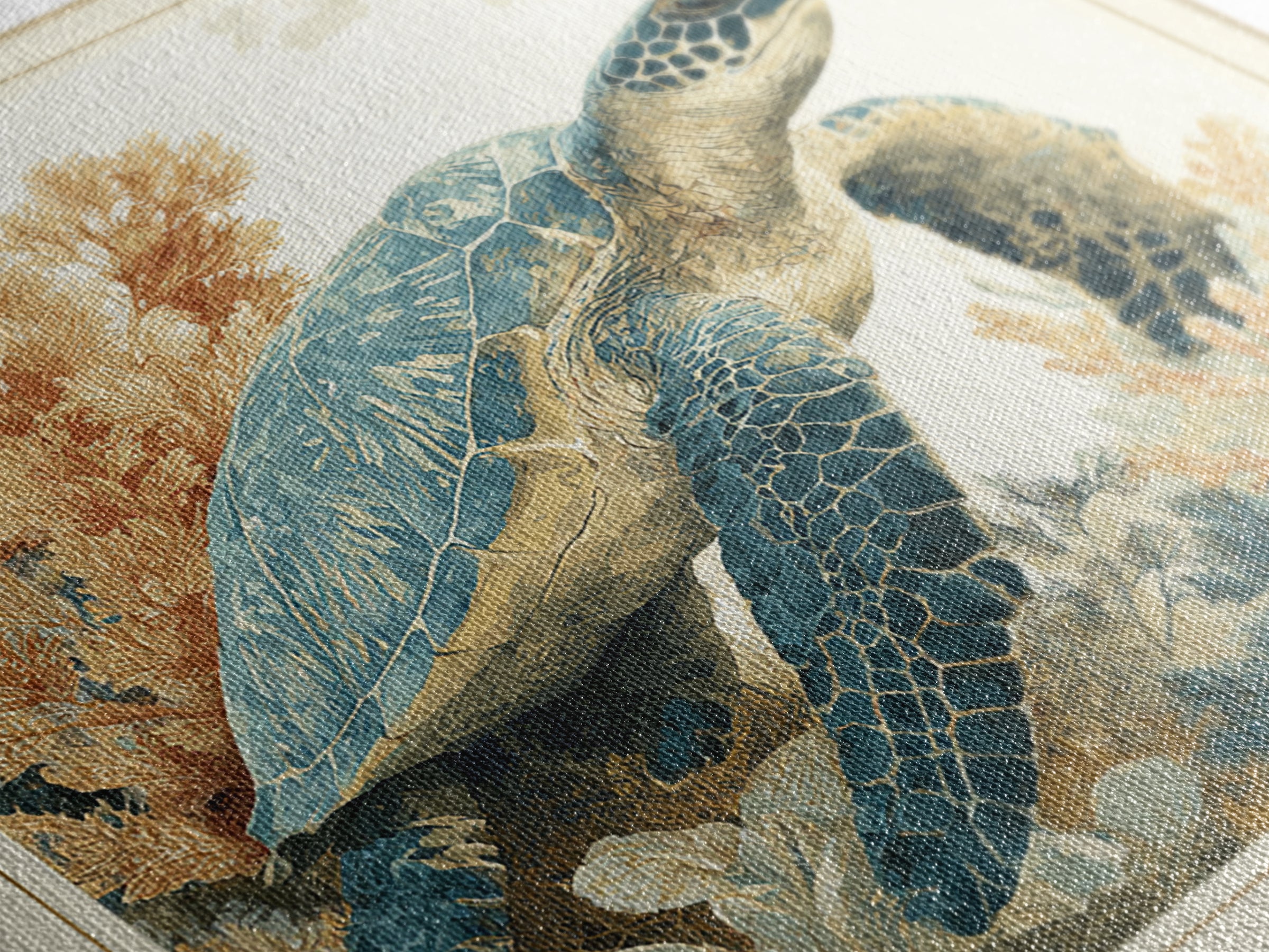 Sea Turtle Near Tropical Reef Framed Canvas Print, Tropical Art, Modern Decor, Living Room Decor, Fine Art, Tropic, Wall Decor, TRO-1x1-67