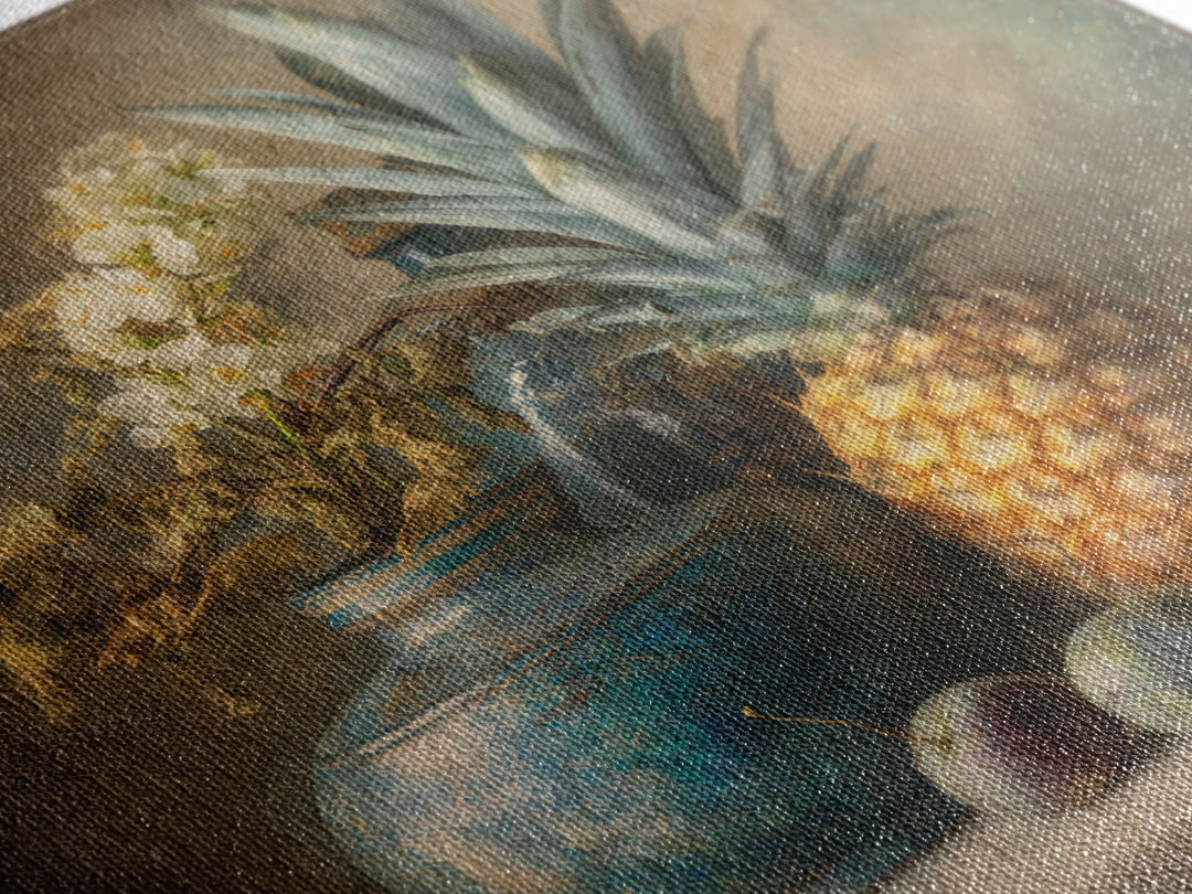 Pineapple and Palm Still Life Framed Canvas Print, Tropical Art, Statement Artwork, Living Room Decor, Fine Art, Tropic, TRO-1x1-78