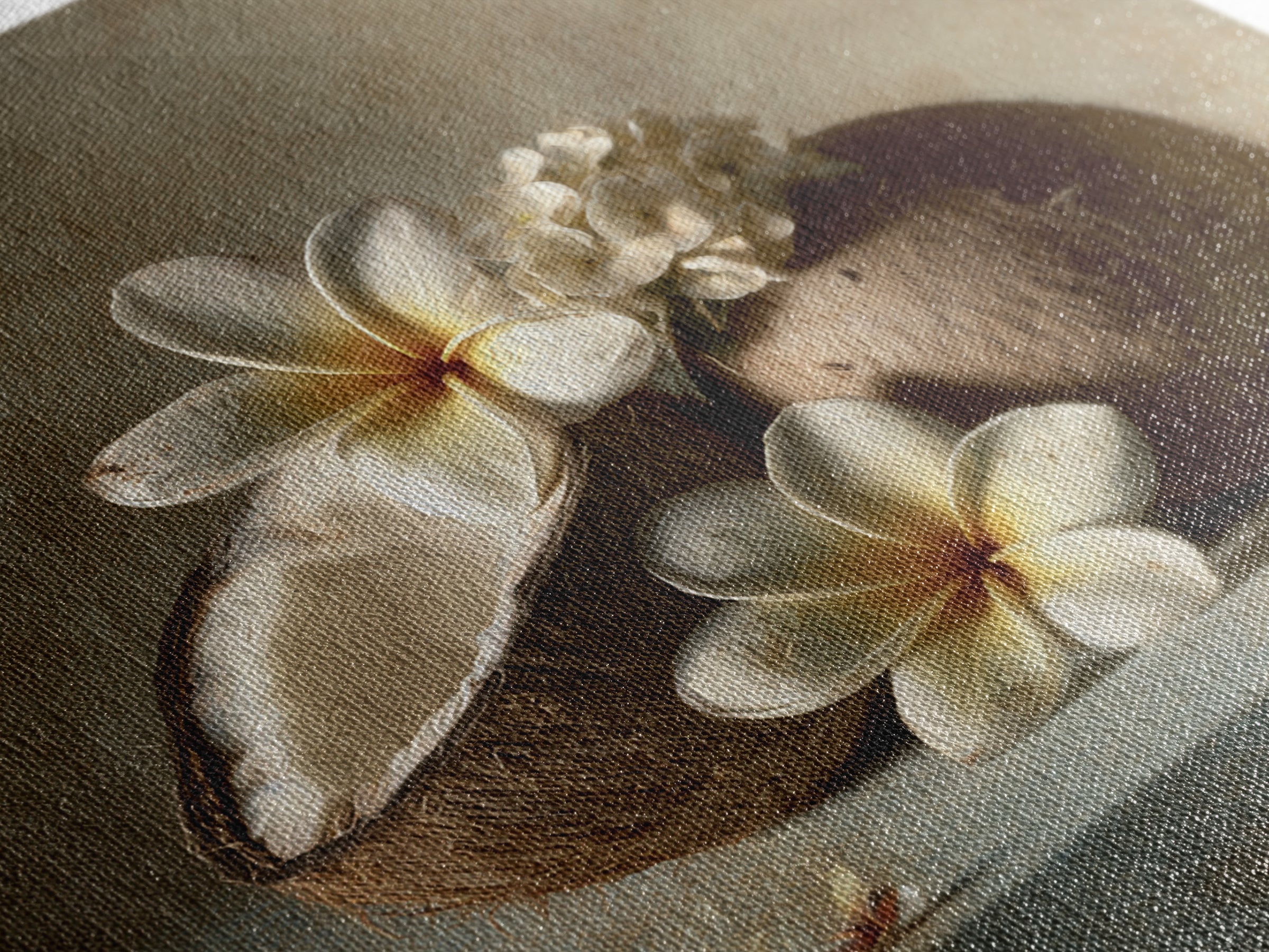 Coconut and Plumeria Still Life Framed Canvas Print, Tropical Art, Beach Print, Living Room Decor, Abstract Art, Tropic, TRO-1x1-84