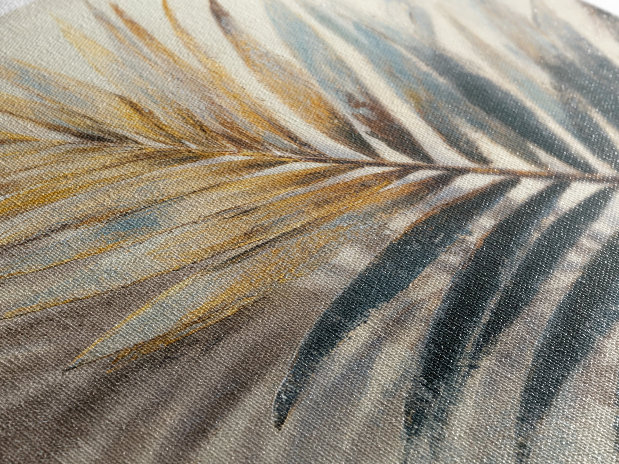 Rain Soaked Palm Leaf Closeup Framed Canvas Print, Tropical Art, Wall Art, Living Room Decor, Watercolor Art, Tropic, TRO-1x1-93