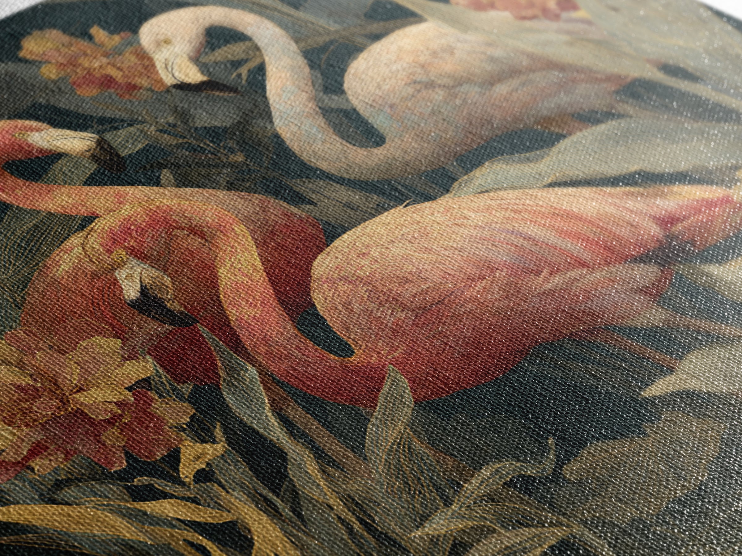 Pink Flamingos Among Tropical Water Plants Canvas Print, Tropical Art, Textured Painting, Living Room Decor, Fine Art, Tropic, TRO-1x1-98