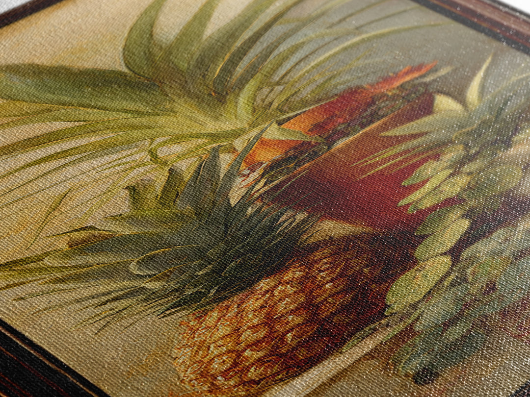 Pineapple and Palm Still Life Canvas Print, Tropical Art, Neutral Decor, Living Room Decor, Fine Art, Tropic, Home Decor, TRO-1x3-42