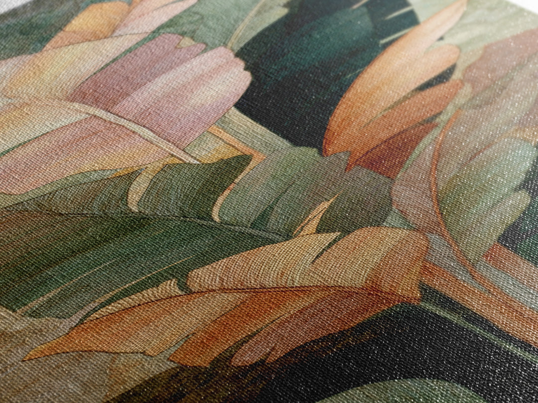 Banana Leaves Layered Framed Canvas Print, Tropical Art, Wall Art, Living Room Decor, Oil Painting, Tropic, Pink Wall Art, TRO-1x3-45